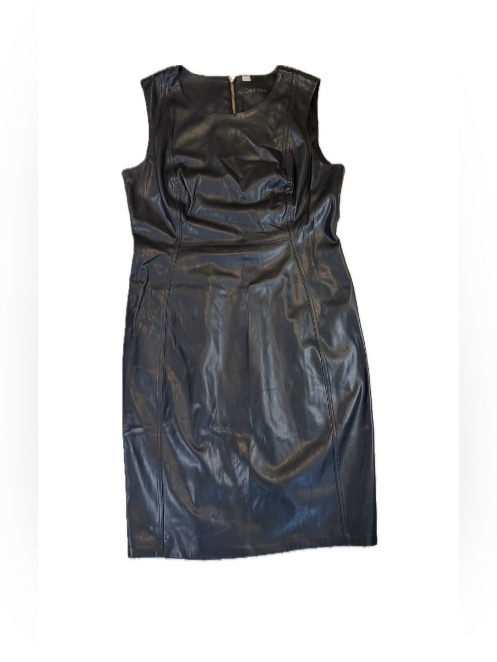 Calvin Klein Black Faux Leather Sleeveless Sheath Bodycon Dress Size 12